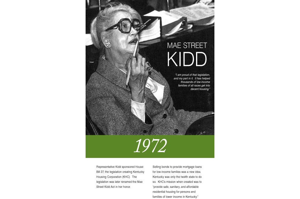Mae Street Kidd looking thoughtful pic 1972 AD under her with text about her underneath