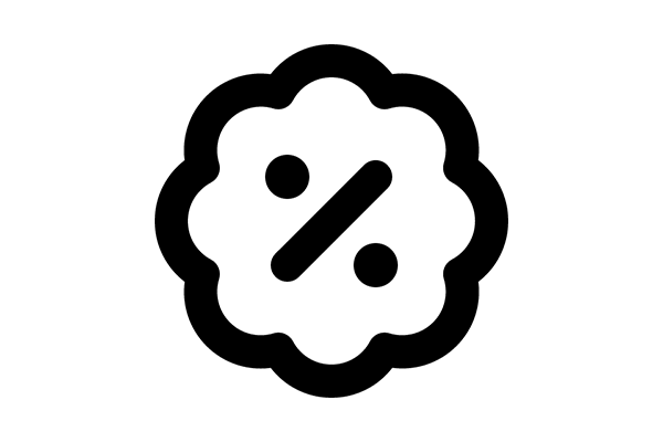 icon of a percent sign inside a badge