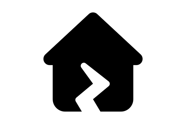 icon of a house with a crack in the middle