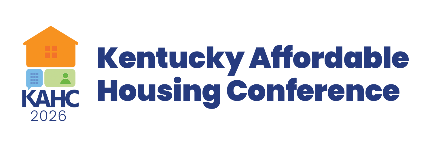Kentucky Affordable Housing Conference 2026 logo featuring a house icon, text "KAHC 2026," and bold blue lettering on a white background.