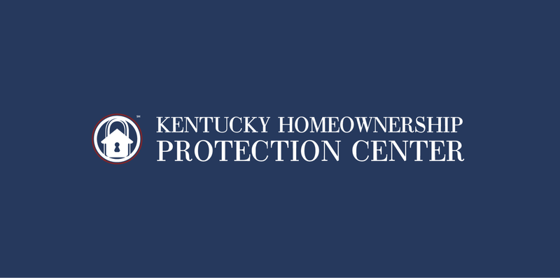 Logo for the Kentucky Homeownership Protection Center, featuring a white house icon in a circle on a blue background with the organization's name in white text.