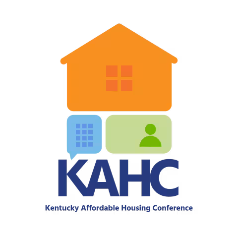 Logo for Kentucky Affordable Housing Conference (KAHC) featuring an orange house icon above blue, green, and teal symbols, with the conference name in blue text below.